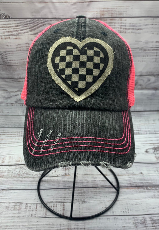 Racing Hat- CHECKERED FLAG HEART